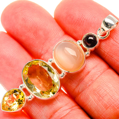 Faceted Citrine, Peach Moonstone, Garnet Pendant 2 1/4" (925 Sterling Silver) PD38133
