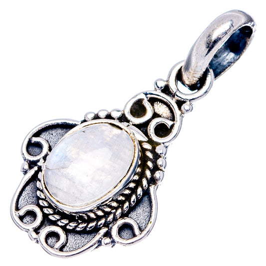 Sterling silver moonstone pendant with oval cabochon and decorative beaded border, bail