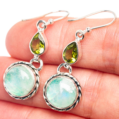 Green Moonstone, Peridot Earrings 1 5/8" (925 Sterling Silver) E432568