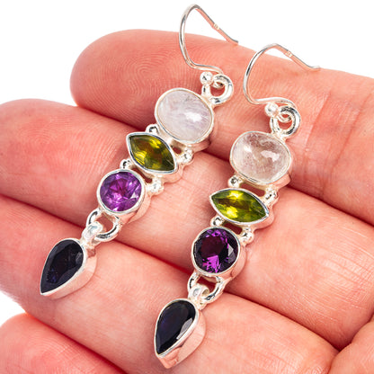 Rainbow Moonstone, Peridot, Amethyst, Tanzanite Earrings 2" (925 Sterling Silver) E433038