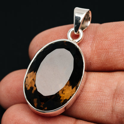 Premium 36ct Faceted Smoky Quartz Pendant 1 5/8" (.925 Sterling Silver)