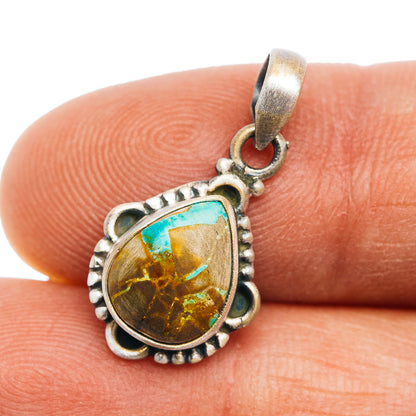 Southwestern Style Ribbon Royston Turquoise Pendant 7/8" (.925 Sterling Silver)