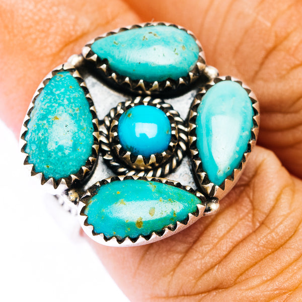 Southwestern Style Kingman Turquoise Ring Size 6 Adjustable (.925 Sterling Silver)