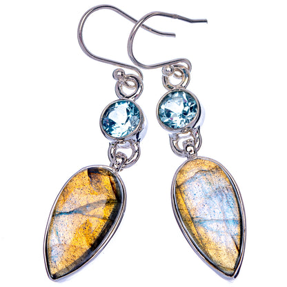 Labradorite, Blue Topaz Earrings 1 7/8" (925 Sterling Silver) E433100