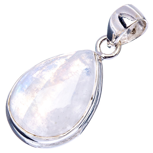 Sterling silver moonstone pendant, oval teardrop with pale blue-white iridescence
