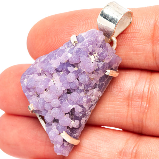 Sterling silver grape agate pendant with purple druzy cluster and open bezel.