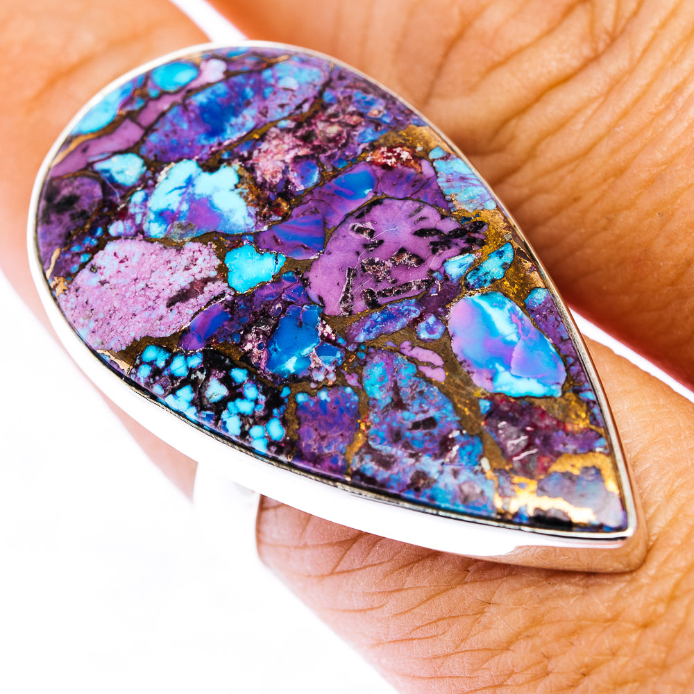 Purple Copper Turquoise Ring Size 9 Adjustable (.925 Sterling Silver)