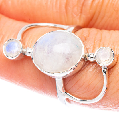 925 sterling silver moonstone ring with large oval and two round stones