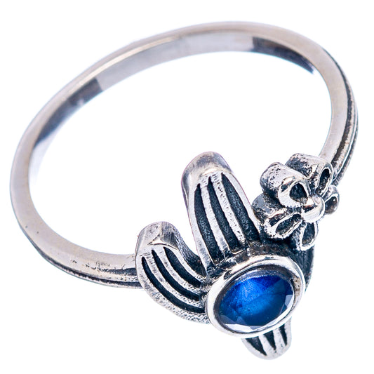 Sterling silver cactus ring, size 6, blue round cabochon with leaf-texture band