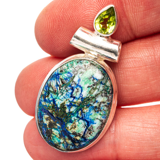 Azurite Turquoise Pendant 1 1/2" (.925 Sterling Silver)