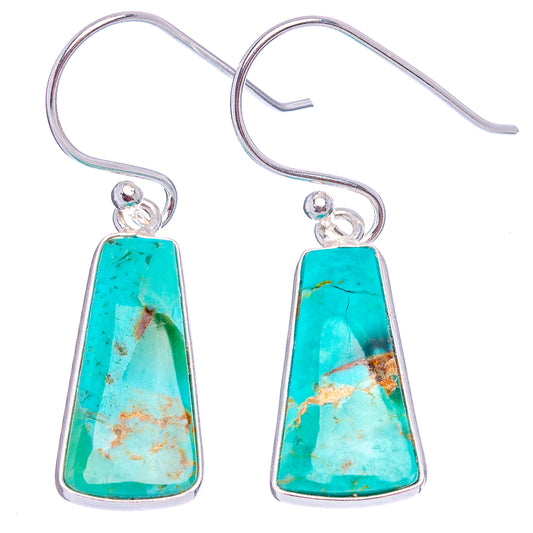 Pair of turquoise drop earrings in .925 sterling silver, rectangular bezel with gold veining