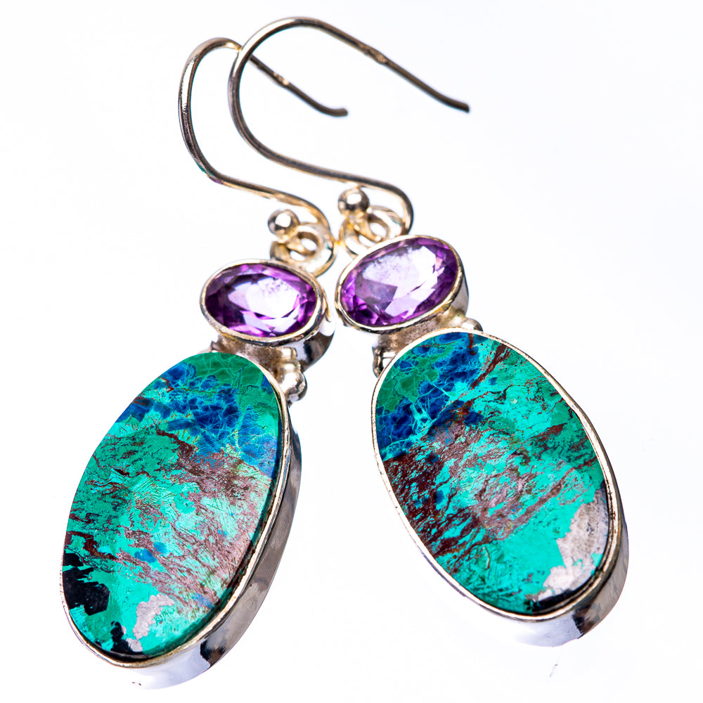 Shattuckite, Amethyst Earrings 1 3/4" (925 Sterling Silver) E432263