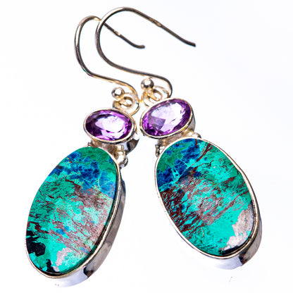 Shattuckite, Amethyst Earrings 1 3/4" (925 Sterling Silver) E432263