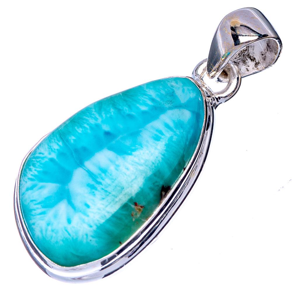 Larimar pendant with oval teardrop turquoise stone in silver bezel and bail