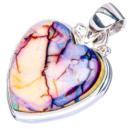 Rare Sterling Opal Heart 925 Sterling Silver Pendant 1 1/8" (925 Sterling Silver) P41912