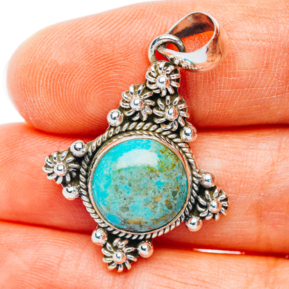 Southwestern Style Kingman Turquoise Pendant 1 3/8" (.925 Sterling Silver)