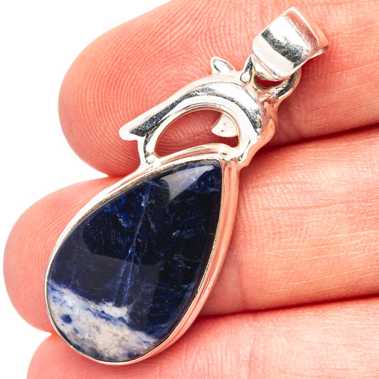 925 sterling silver dolphin pendant with teardrop sodalite cabochon, side view