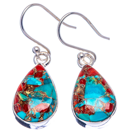 Turquoise and coral matrix teardrop earrings with .925 sterling silver hooks and loop tops.