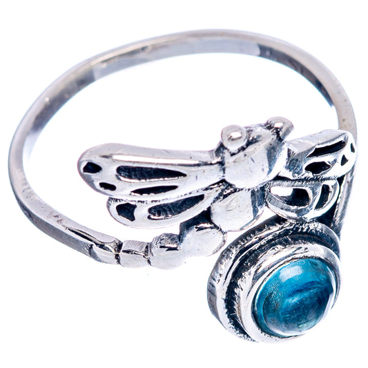 Sterling silver dragonfly ring, openwork wings and blue cabochon stone on band