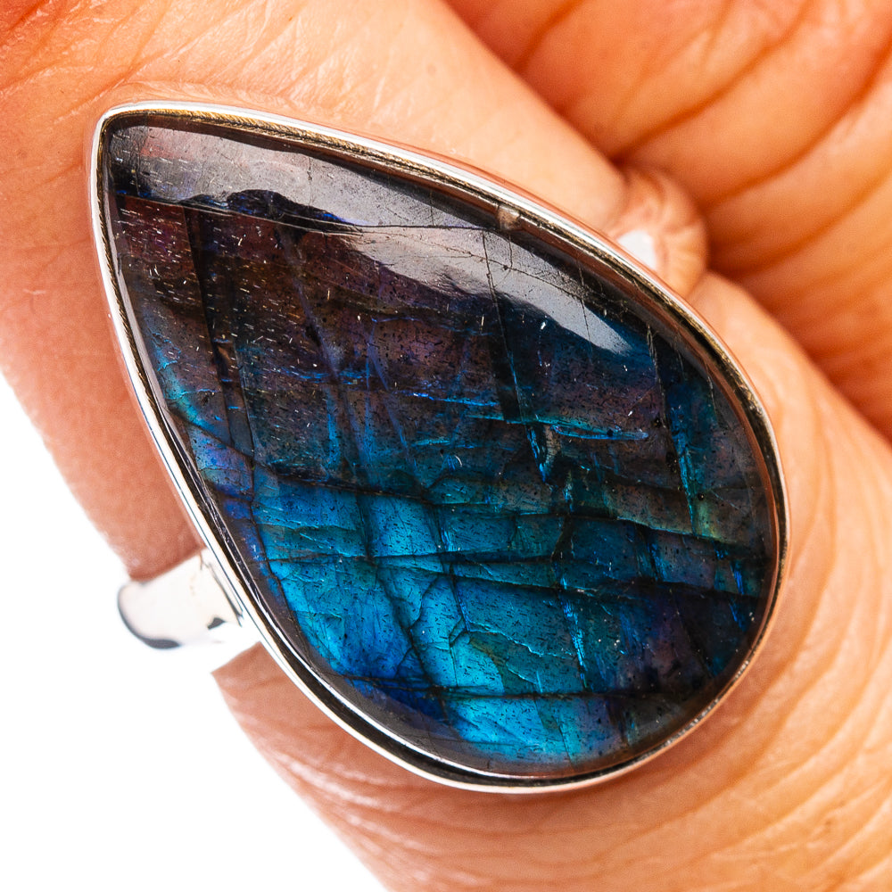 Premium Labradorite Ring Size 7 Adjustable (.925 Sterling Silver)