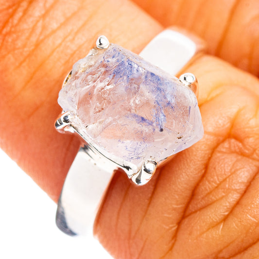 Faceted Dumortierite quartz ring in .925 sterling silver, blue stone with prongs