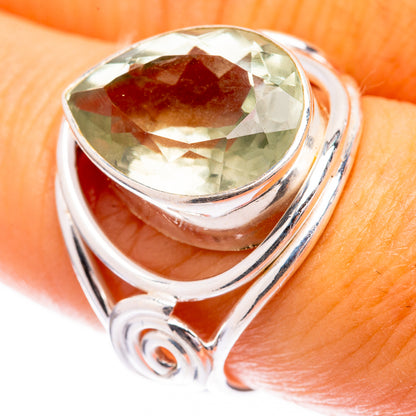Faceted Green Amethyst Ring Size 7.25 (925 Sterling Silver) R141542