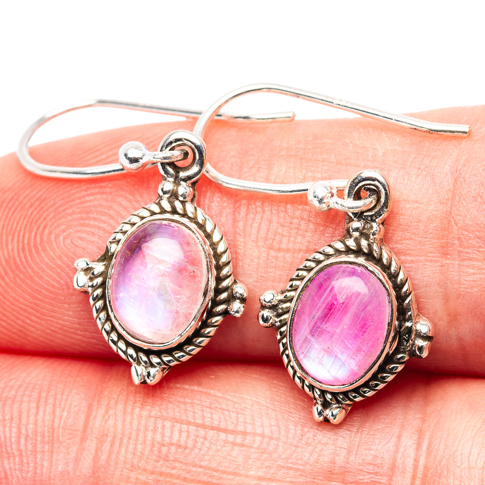 Pink Moonstone Earrings 1 1/8" (.925 Sterling Silver)