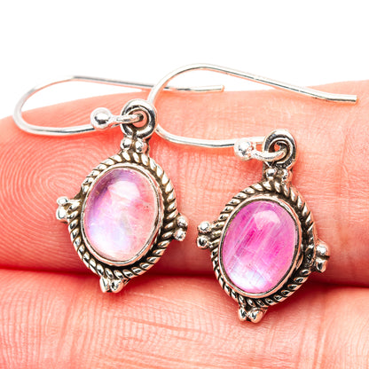 Pink Moonstone Earrings 1 1/8" (.925 Sterling Silver)