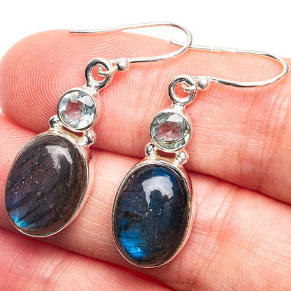 Labradorite, Blue Topaz Earrings 1 1/2" (925 Sterling Silver) E432519