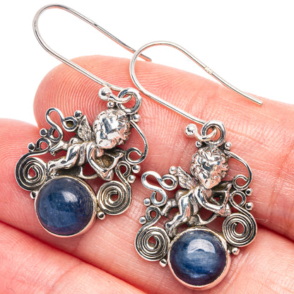 Sterling silver angel earrings with blue kyanite drop stones