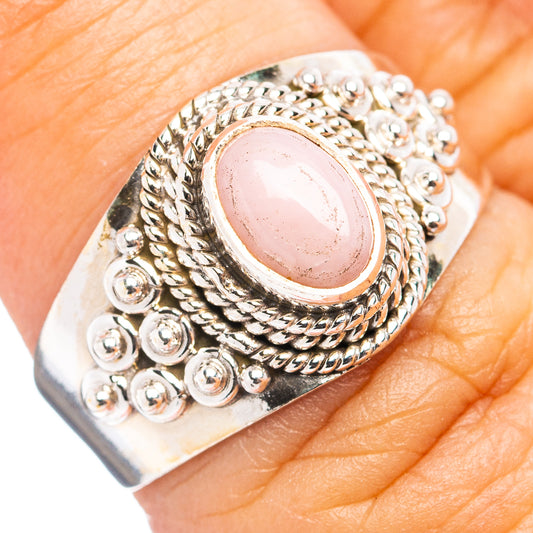 Pink opal bezel ring with rope and bead silver setting, size 6.5, .925 sterling silver