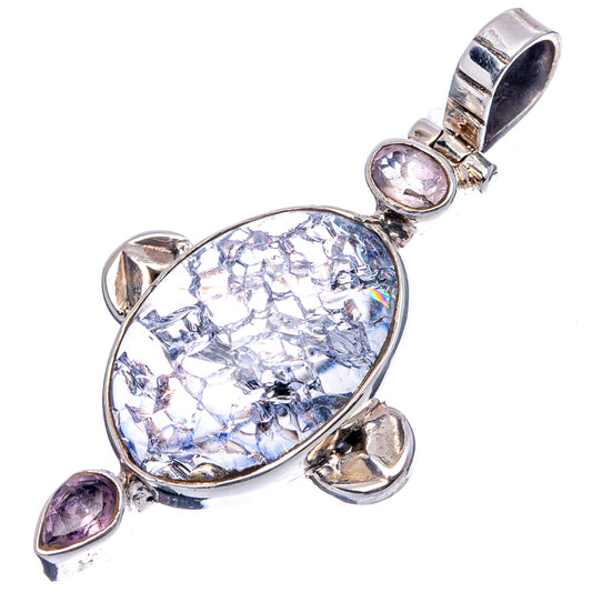 Oval crackle quartz and amethyst pendant in .925 sterling silver setting with bail.