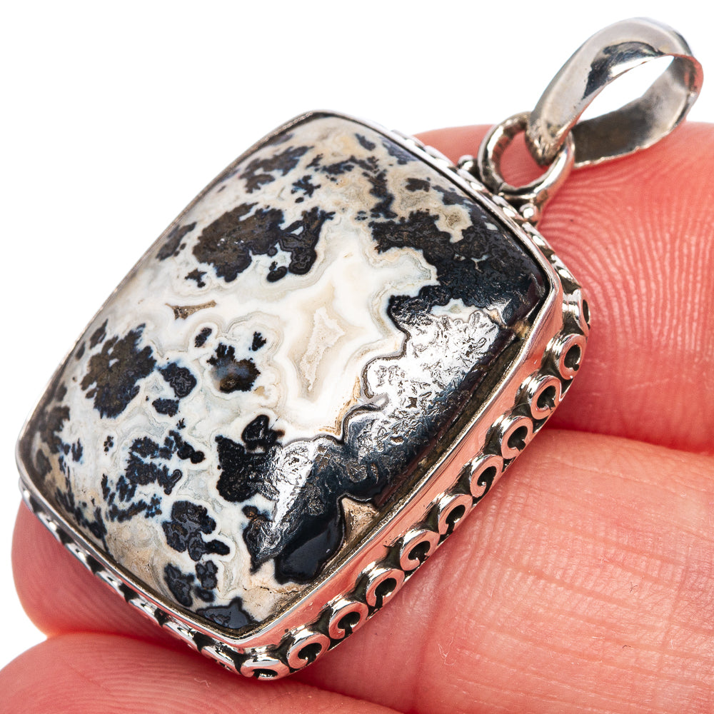 Rare Feather Bow Agate Pendant 1 1/2" (925 Sterling Silver) P40703