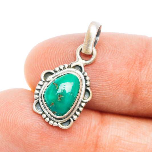 Oval green turquoise pendant in ornate .925 sterling silver bezel with bail