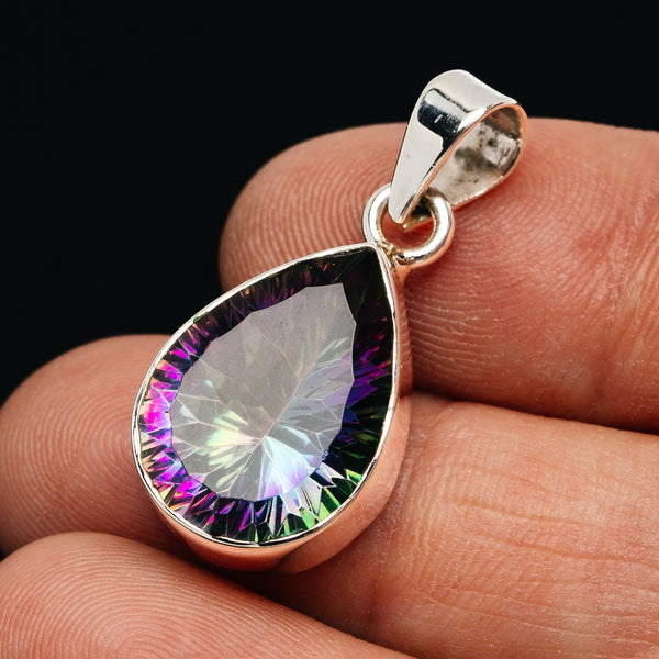 Premium 15ct Faceted Mystic Topaz Pendant 1 1/8" (.925 Sterling Silver)