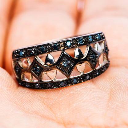 Blue Diamond Ring Size 8.5 (.925 Sterling Silver)