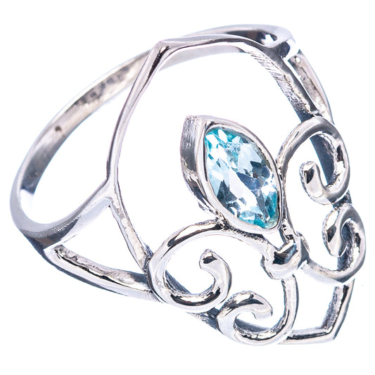 925 sterling silver ring with oval blue topaz and swirling side setting