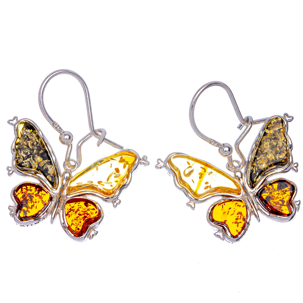 Baltic Amber Butterfly Earrings 1 1/8" (925 Sterling Silver) E433122