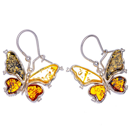 Baltic Amber Butterfly Earrings 1 1/8" (925 Sterling Silver) E433122