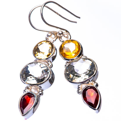 White Quartz, Garnet, Citrine Earrings 1 5/8" (925 Sterling Silver) E432246