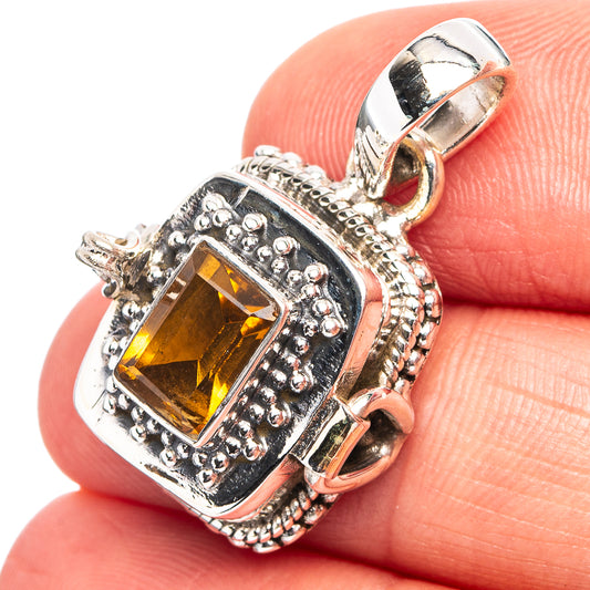 925 sterling silver pendant with square citrine gemstone and ornate bead bezel