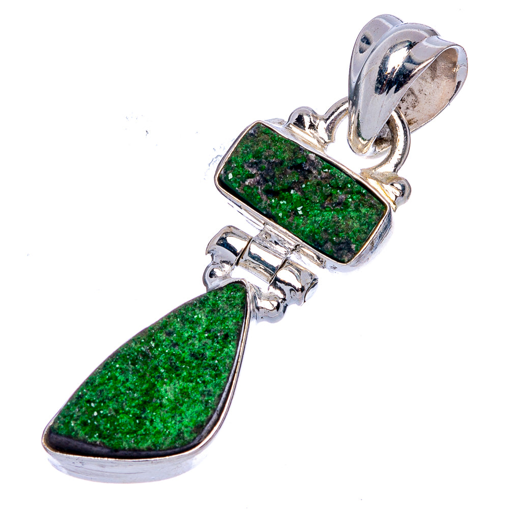 Green uvarovite garnet drop pendant in polished 925 silver setting