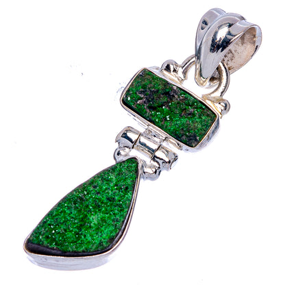 Green uvarovite garnet drop pendant in polished 925 silver setting
