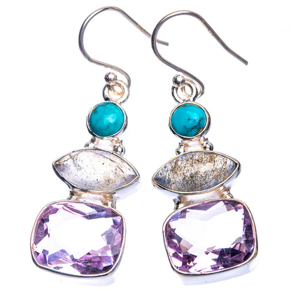 Turquoise cabochon and amethyst-purple faceted dangle earrings, marquise accents