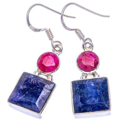 Lapis Lazuli, Ruby Earrings 1 1/2" (925 Sterling Silver) E433449