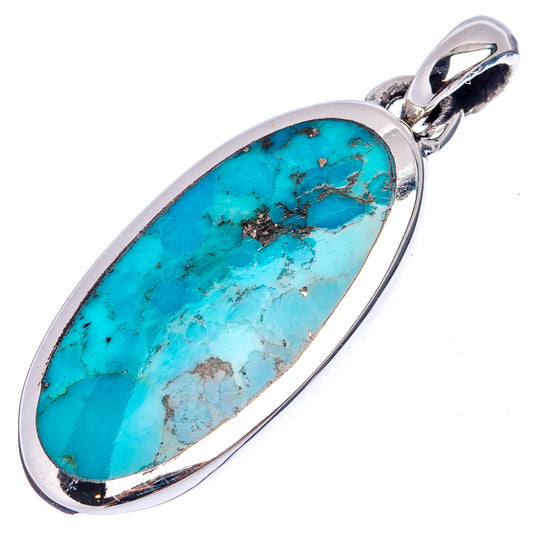 Sterling silver turquoise oval pendant with loop bail and veined turquoise stone