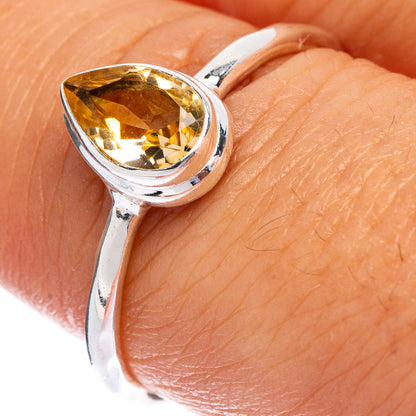 925 sterling silver dainty ring with faceted golden citrine teardrop bezel setting