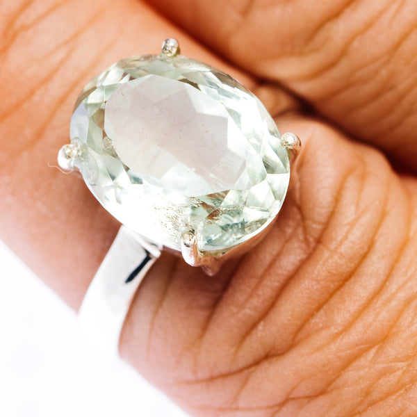 Faceted Prasiolite Ring Size 8.75 (.925 Sterling Silver)