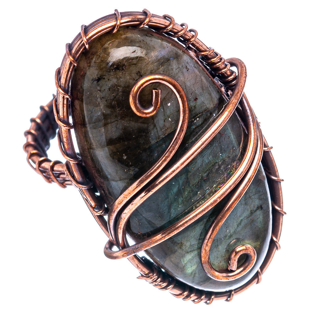 Labradorite Wire Wrap Ring Size 7.5 (Oxidized Copper)