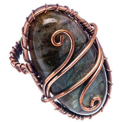 Labradorite Wire Wrap Ring Size 7.5 (Oxidized Copper)